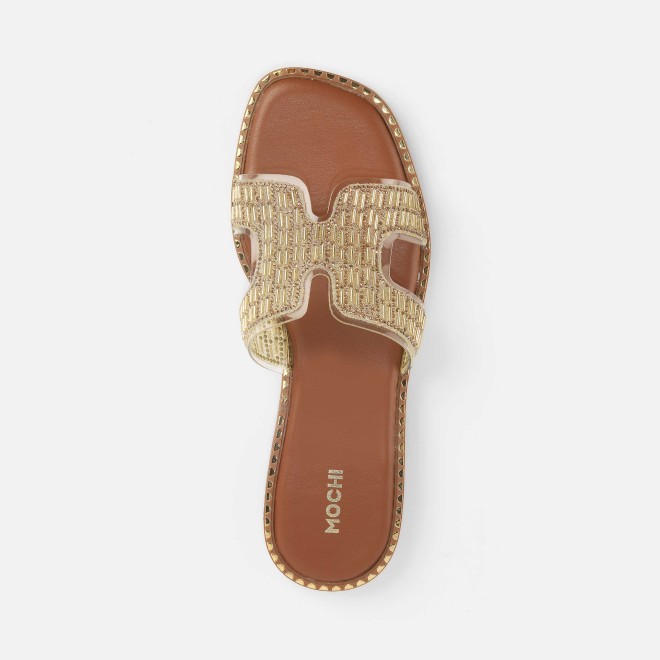 Mochi Women Gold Party Slippers (SKU: 35-2124-15-36)