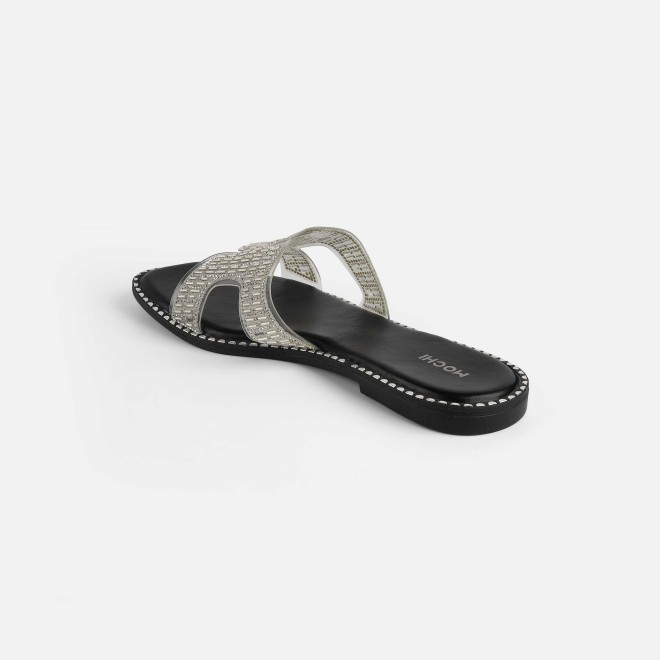 Mochi Women Silver Party Slippers (SKU: 35-2124-27-36)