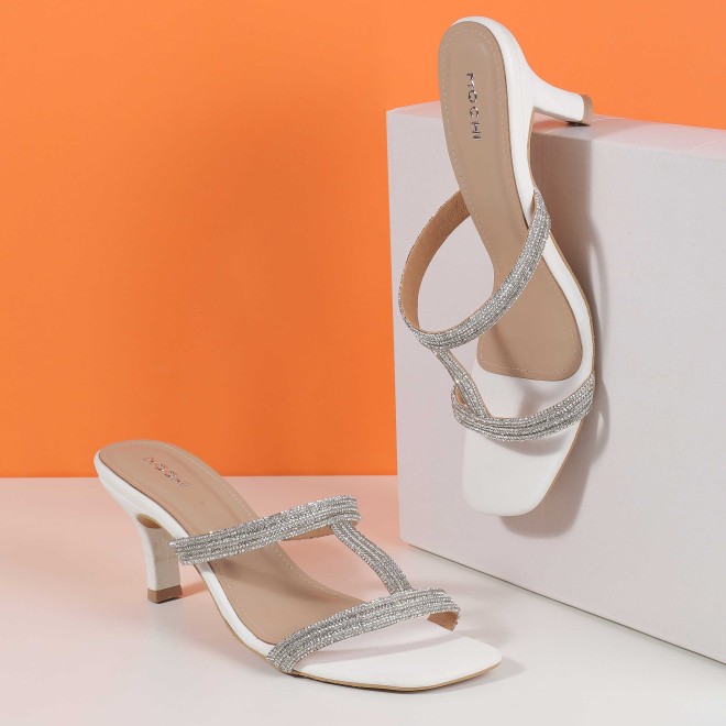 Mochi Women White Party Slip Ons