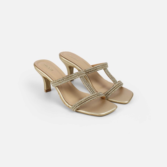 Mochi Women Gold Party Slip Ons (SKU: 35-2354L-15-42)