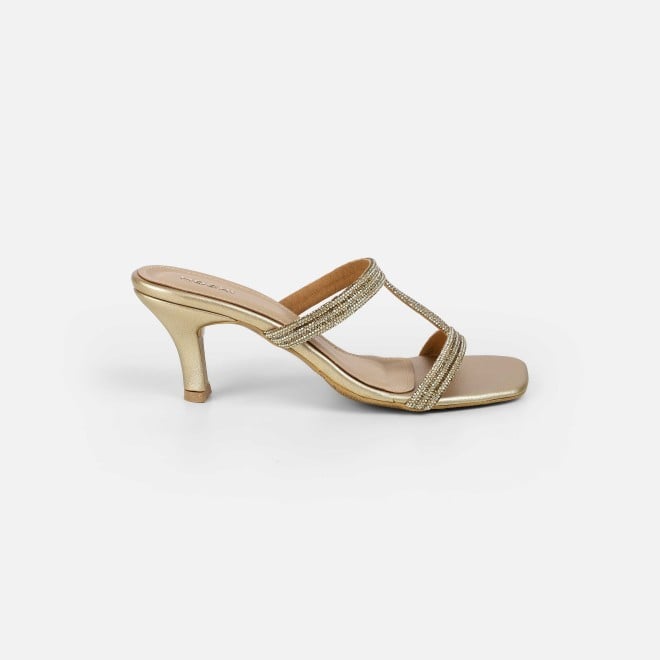 Mochi Women Gold Party Slip Ons (SKU: 35-2354L-15-42)