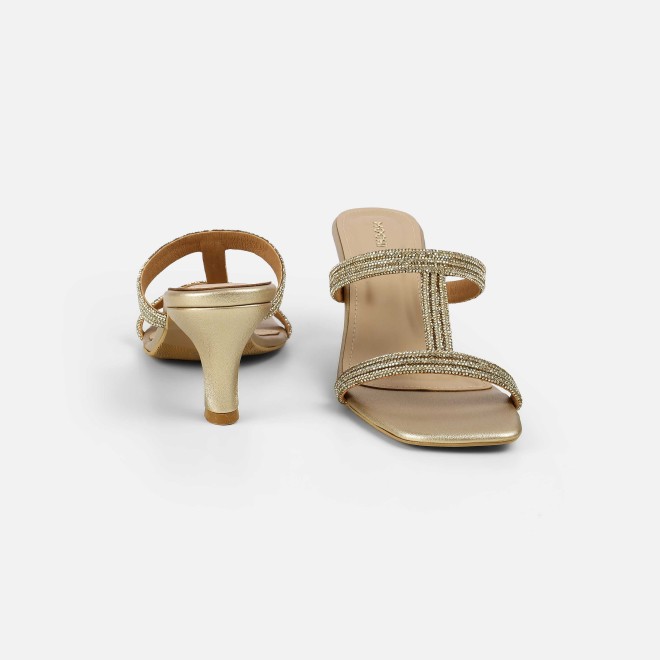 Mochi Women Gold Party Slip Ons (SKU: 35-2354L-15-42)