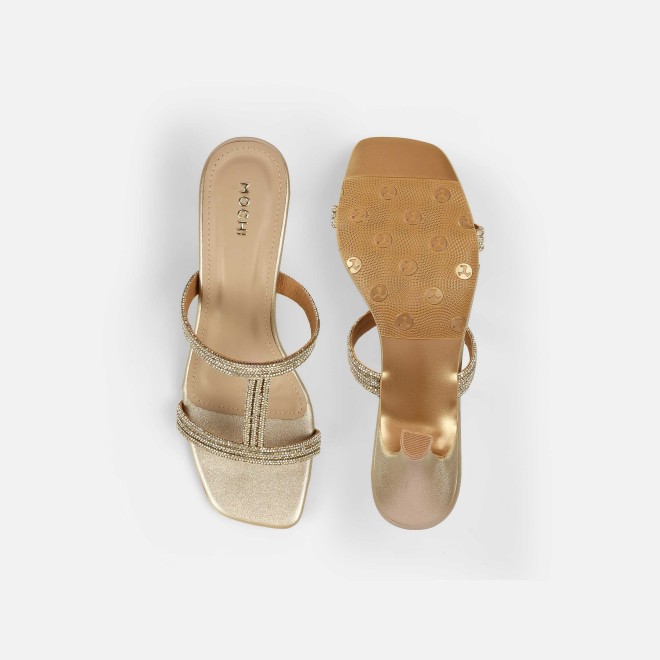 Mochi Women Gold Party Slip Ons (SKU: 35-2354L-15-42)