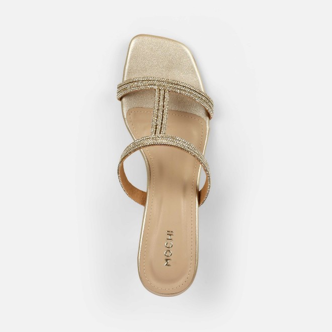 Mochi Women Gold Party Slip Ons (SKU: 35-2354L-15-42)