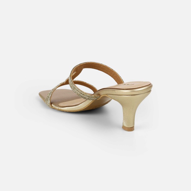 Mochi Women Gold Party Slip Ons (SKU: 35-2354L-15-42)