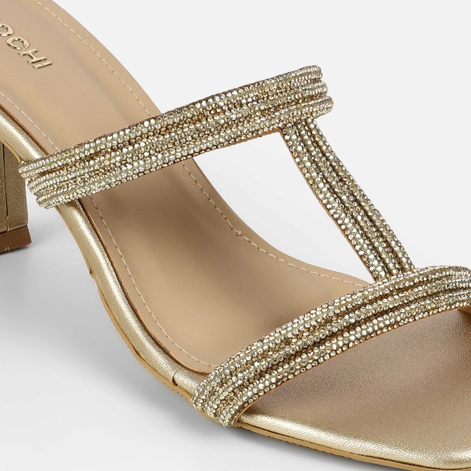 Mochi Women Gold Party Slip Ons (SKU: 35-2354L-15-42)