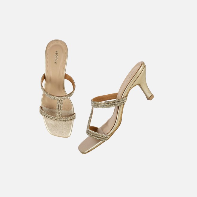 Mochi Women Gold Party Slip Ons (SKU: 35-2354L-15-42)
