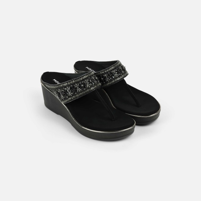 Mochi Women Black Ethnic Slip Ons (SKU: 35-2371-11-36)