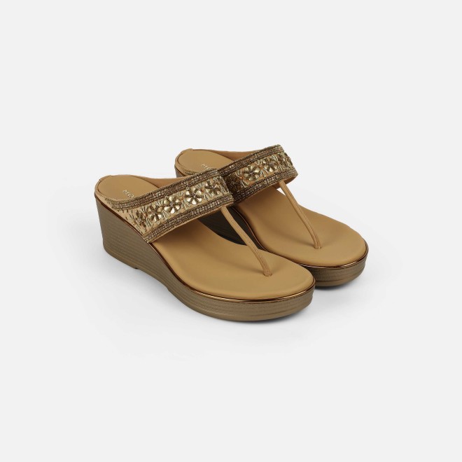 Mochi Women Antic-gold Ethnic Slip Ons (SKU: 35-2371-28-36)