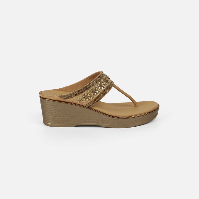 Mochi Women Antic-gold Ethnic Slip Ons (SKU: 35-2371-28-36)