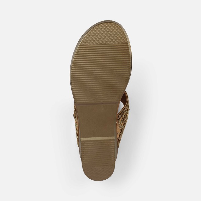 Mochi Women Antic-gold Ethnic Slip Ons (SKU: 35-2371-28-36)