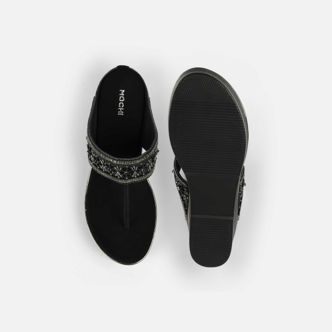 Mochi Women Black Ethnic Slip Ons (SKU: 35-2371-11-36)