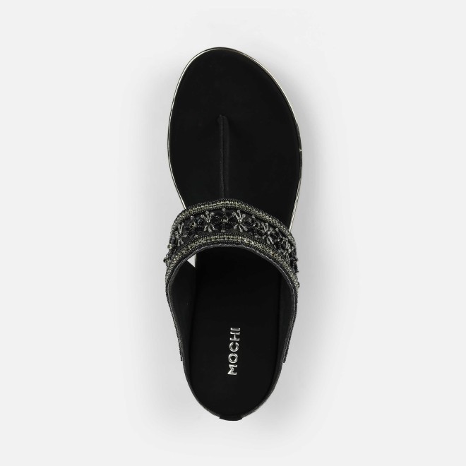 Mochi Women Black Ethnic Slip Ons (SKU: 35-2371-11-36)