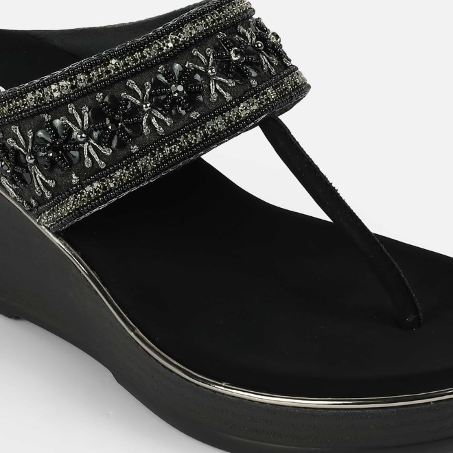 Mochi Women Black Ethnic Slip Ons (SKU: 35-2371-11-36)