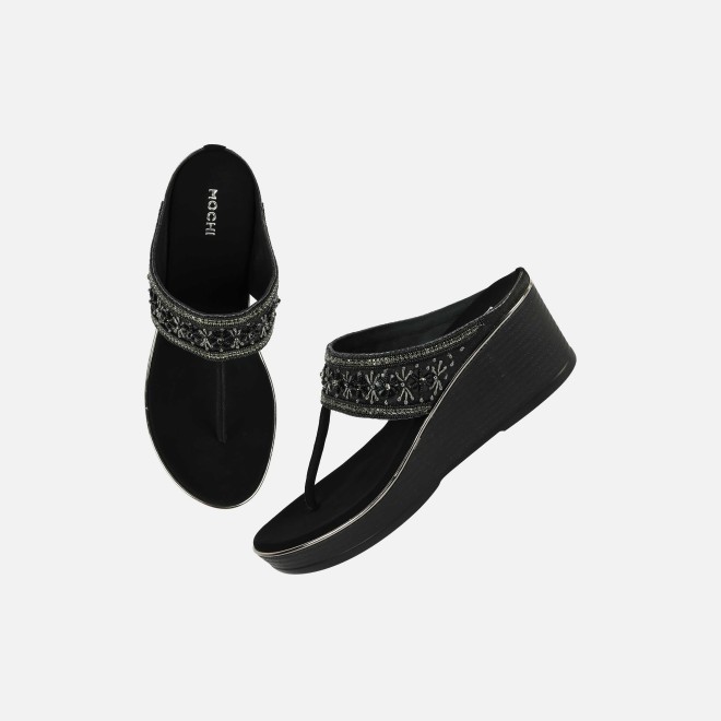 Mochi Women Black Ethnic Slip Ons (SKU: 35-2371-11-36)