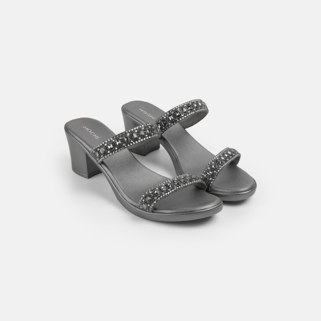 Mochi Women Gun-metal Ethnic Slip Ons (SKU: 35-2372-29-36)