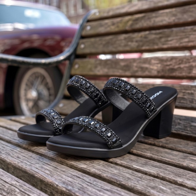 Mochi Women Black Ethnic Slip Ons (SKU: 35-2372-11-36)