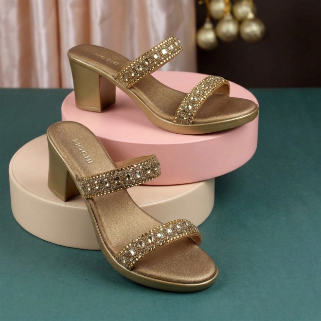 Mochi Women Antic-gold Ethnic Slip Ons