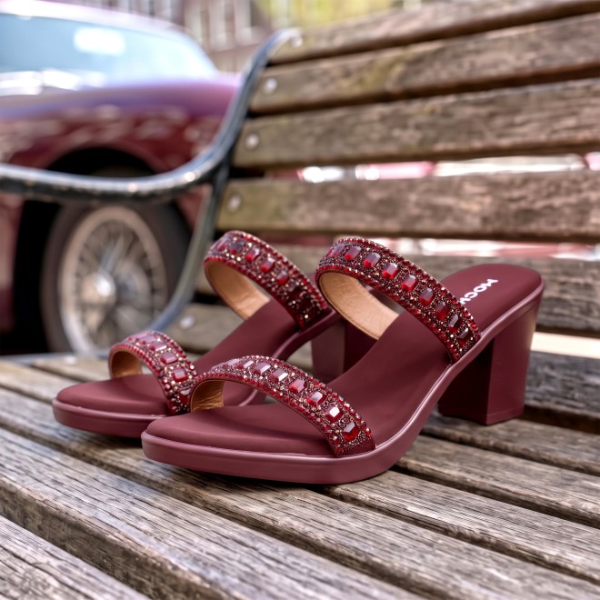 Mochi Women Maroon Ethnic Slip Ons (SKU: 35-2372-44-36)
