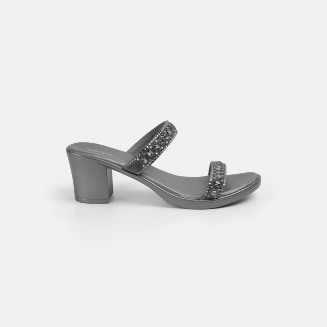 Mochi Women Gun-metal Ethnic Slip Ons (SKU: 35-2372-29-36)