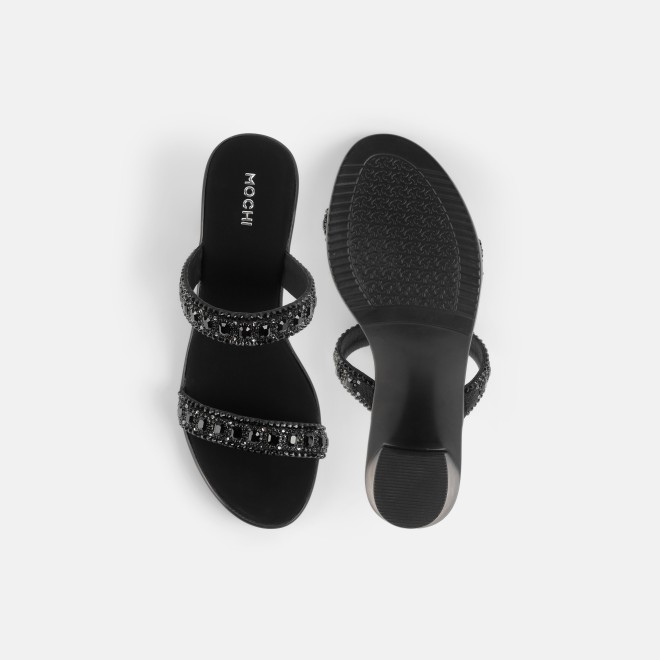 Mochi Women Black Ethnic Slip Ons (SKU: 35-2372-11-36)