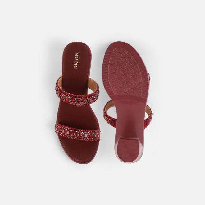 Mochi Women Maroon Ethnic Slip Ons (SKU: 35-2372-44-36)
