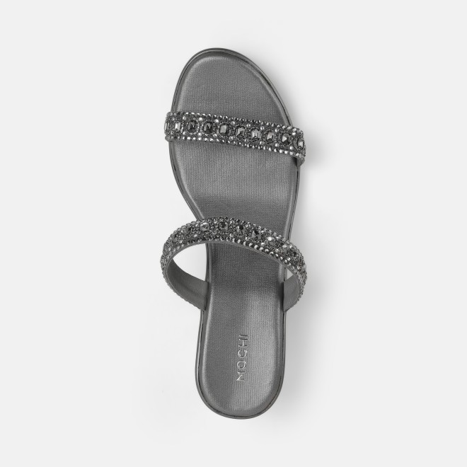 Mochi Women Gun-metal Ethnic Slip Ons (SKU: 35-2372-29-36)