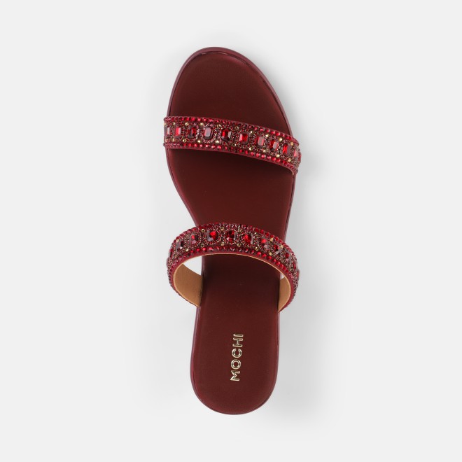 Mochi Women Maroon Ethnic Slip Ons (SKU: 35-2372-44-36)