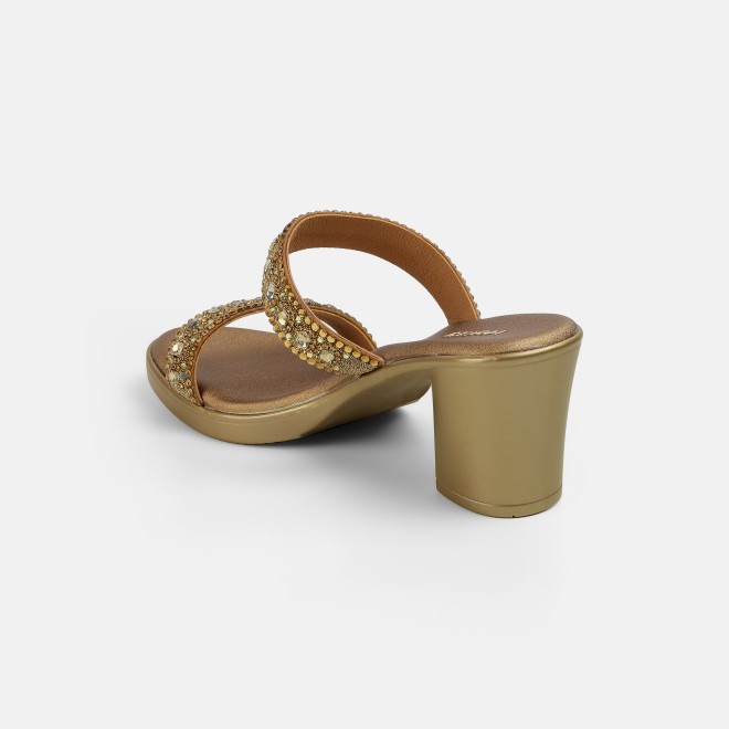 Mochi Women Antic-gold Ethnic Slip Ons (SKU: 35-2372-28-36)