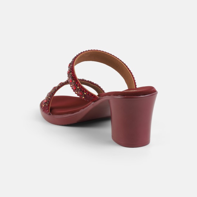 Mochi Women Maroon Ethnic Slip Ons (SKU: 35-2372-44-36)