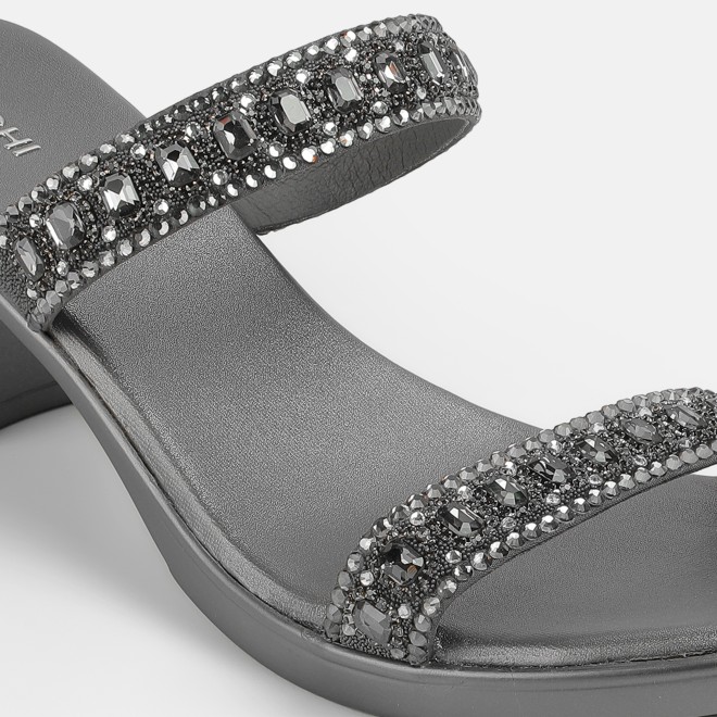 Mochi Women Gun-metal Ethnic Slip Ons (SKU: 35-2372-29-36)