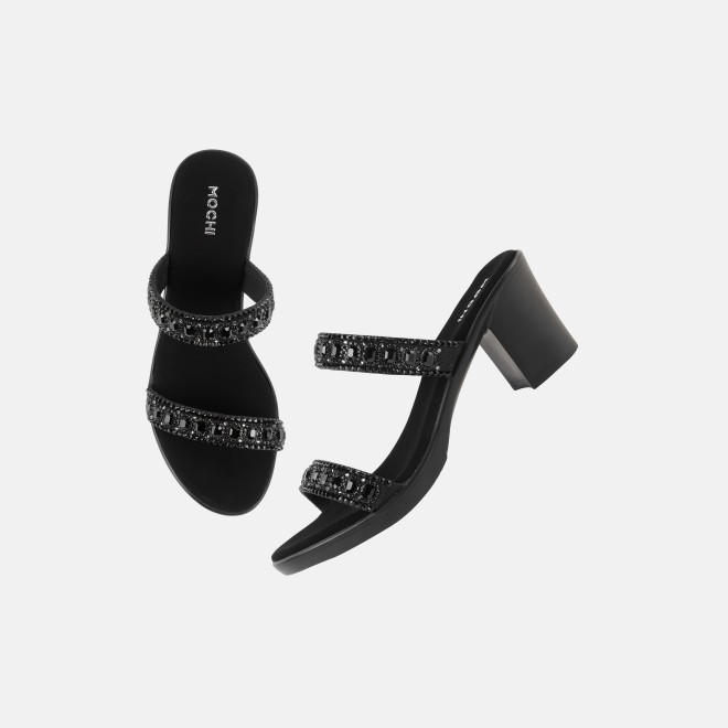 Mochi Women Black Ethnic Slip Ons (SKU: 35-2372-11-36)