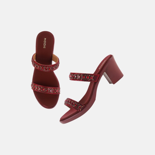 Mochi Women Maroon Ethnic Slip Ons (SKU: 35-2372-44-36)