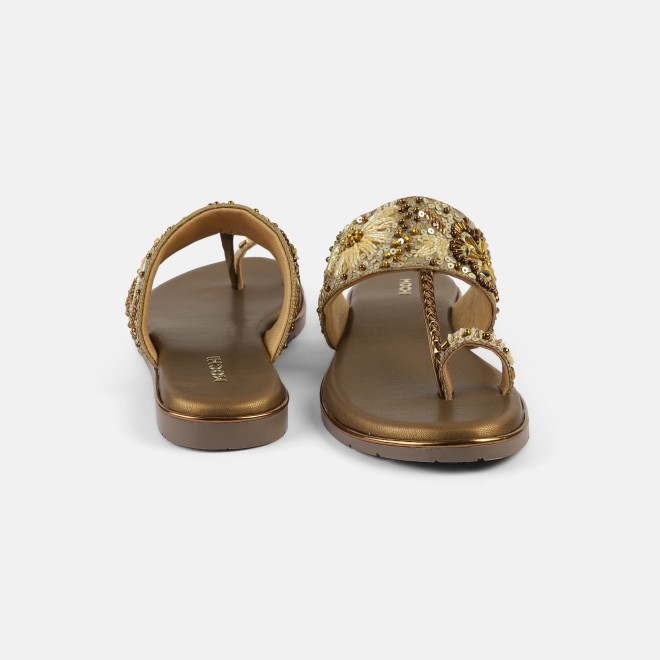 Mochi Women Antic-gold Ethnic Slip Ons (SKU: 35-2374-28-36)
