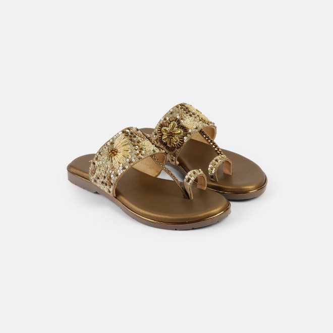 Mochi Women Antic-gold Ethnic Slip Ons (SKU: 35-2374L-28-42)