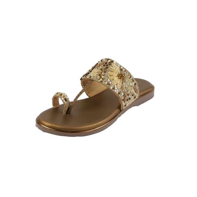 Mochi Women Antic-gold Ethnic Slip Ons (SKU: 35-2374L-28-42)