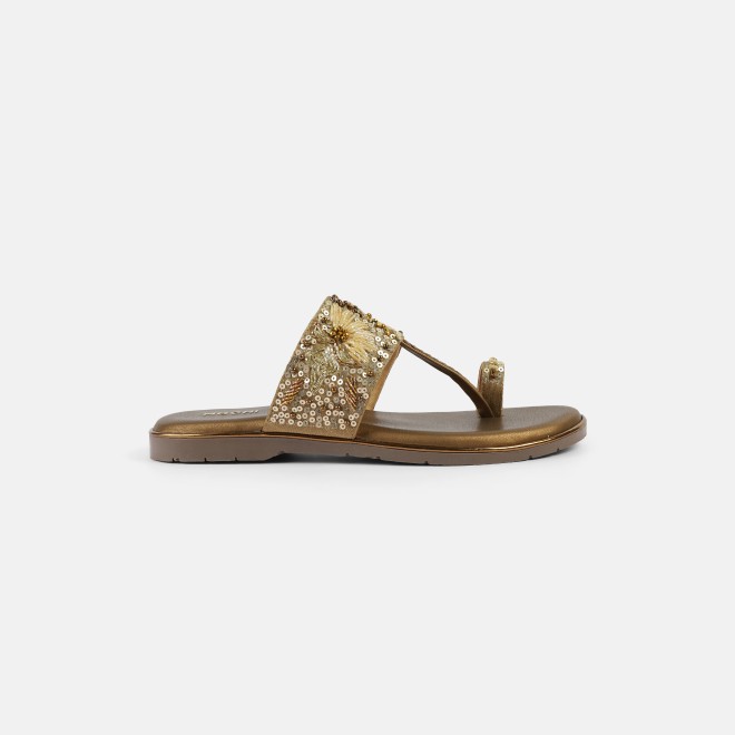 Mochi Women Antic-gold Ethnic Slip Ons (SKU: 35-2374L-28-42)