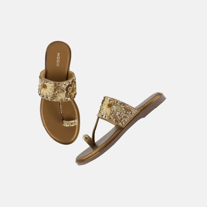 Mochi Women Antic-gold Ethnic Slip Ons (SKU: 35-2374L-28-42)