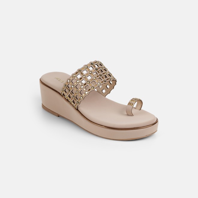 Mochi Women Beige-gold Ethnic Slip Ons (SKU: 35-2388-51-35)