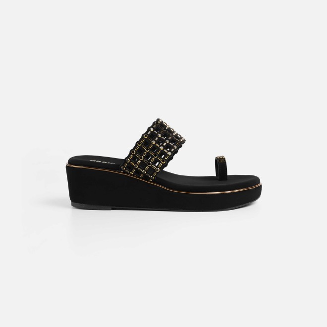 Mochi Women Black Ethnic Slip Ons (SKU: 35-2388-11-36)