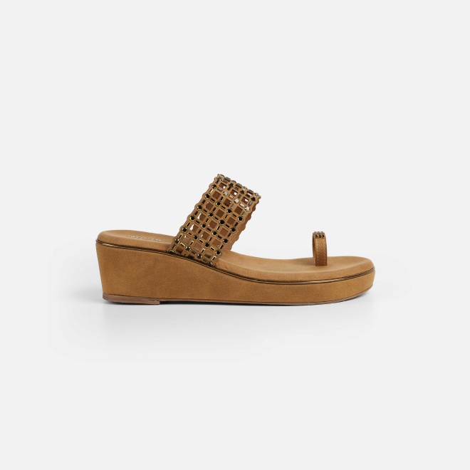 Mochi Women Antic-gold Ethnic Slip Ons (SKU: 35-2388-28-36)