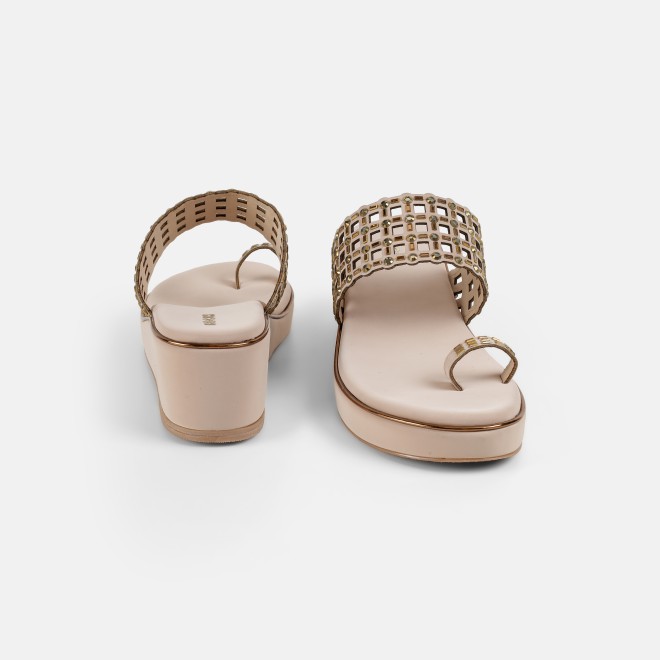 Mochi Women Beige-gold Ethnic Slip Ons (SKU: 35-2388-51-35)