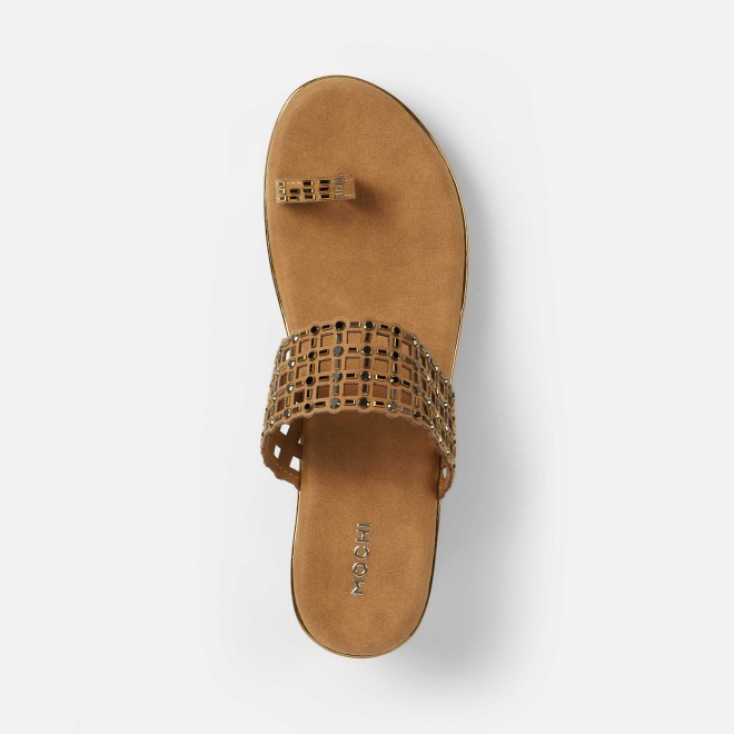 Mochi Women Antic-gold Ethnic Slip Ons (SKU: 35-2388-28-36)