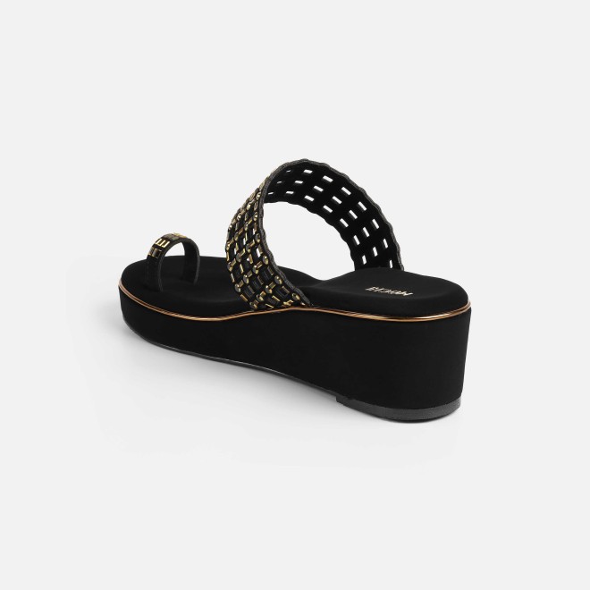 Mochi Women Black Ethnic Slip Ons (SKU: 35-2388-11-36)