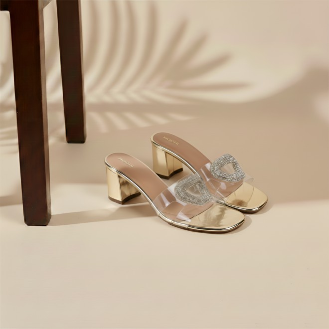 Mochi Women Gold Casual Slip Ons