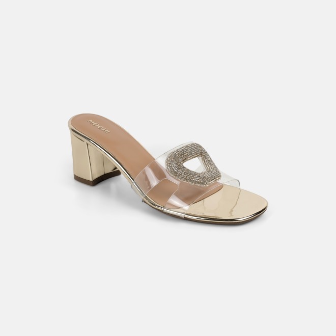 Mochi Women Gold Casual Slip Ons (SKU: 35-2423-15-36)