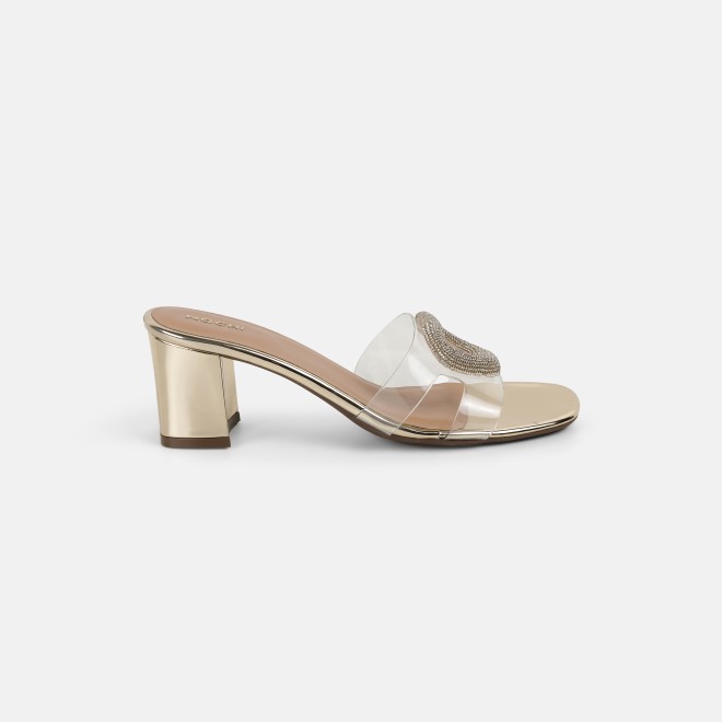 Mochi Women Gold Casual Slip Ons (SKU: 35-2423-15-36)