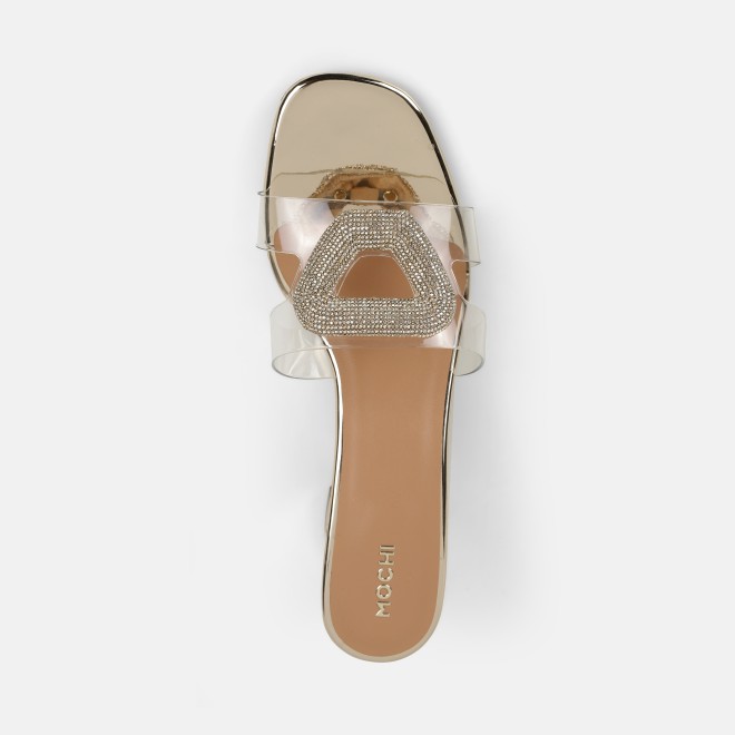 Mochi Women Gold Casual Slip Ons (SKU: 35-2423-15-36)