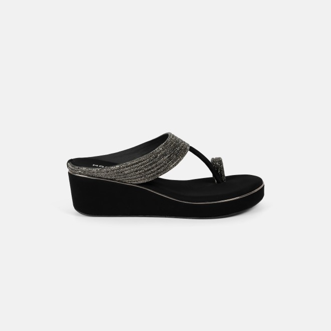 Mochi Women Black Ethnic Slip Ons (SKU: 35-2427-11-36)