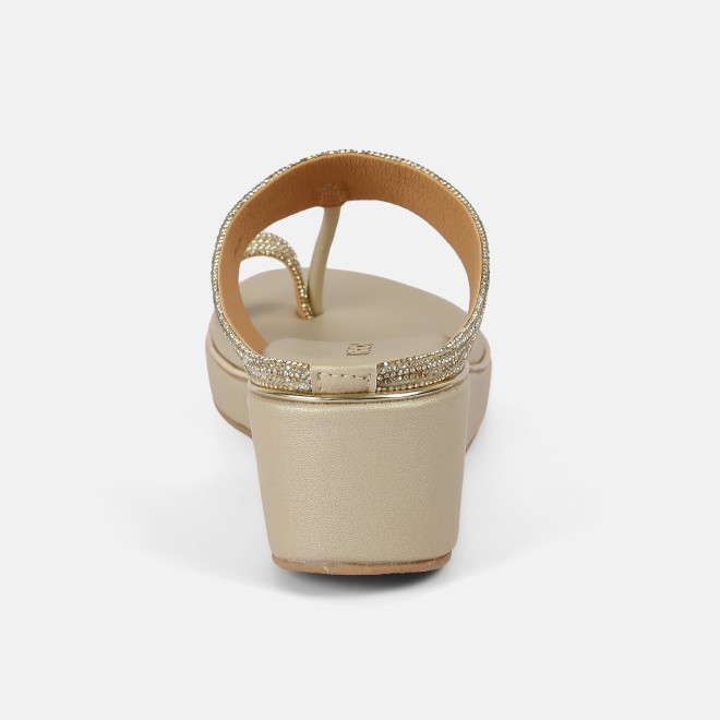 Mochi Women Gold Ethnic Slip Ons (SKU: 35-2427-15-36)